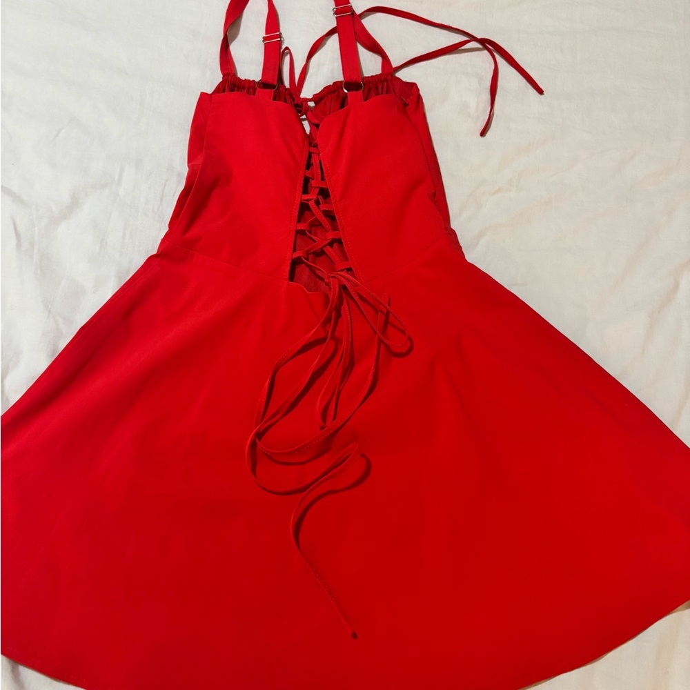 SHEIN Bright Red Ruched Bust Mini Dress - Picture 4 of 4